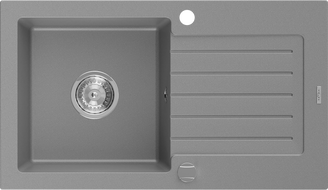 Mexen Pablo гранитна мивка с една камера и отцедник 752 x 436 mm, сива, сифон хром - 6510751010-71