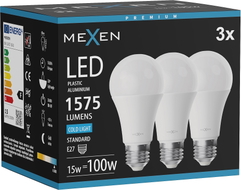 Mexen Nova 3х LED крушка E27, A60, 15W, Студена - 6500K, 1575 lm - L100-E27-1565-01x03