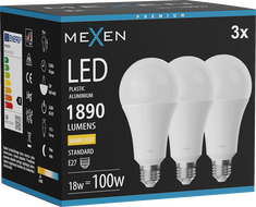 Mexen Nova 3x LED крушка E27, A70, 18W, Топла - 3000K, 1890 lm - L100-E27-1830-01x03