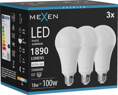 Mexen Nova 3x LED крушка E27, A70, 18W, Неутрална - 4000K, 1890 lm - L100-E27-1840-01x03