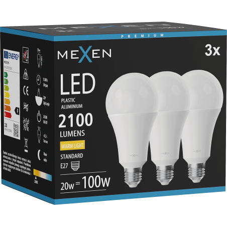 Mexen Nova 3x LED крушка E27, A70, 20W, Топла - 3000K, 2100 lm - L100-E27-2030-01x03