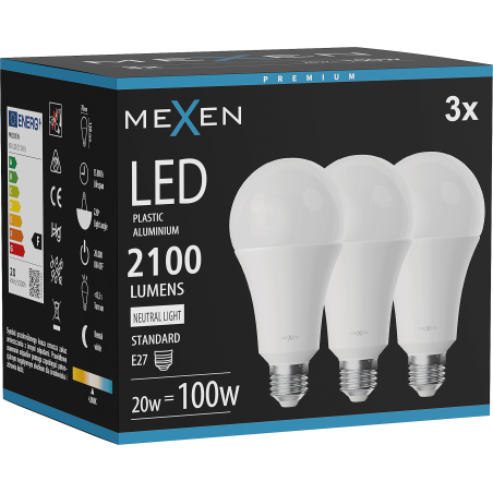 Mexen Nova 3x LED крушка E27, A70, 20W, Неутрална - 4000K, 2100 lm - L100-E27-2040-01x03