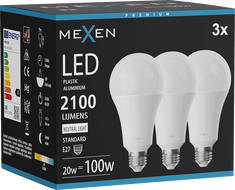 Mexen Nova 3x LED крушка E27, A70, 20W, Неутрална - 4000K, 2100 lm - L100-E27-2040-01x03