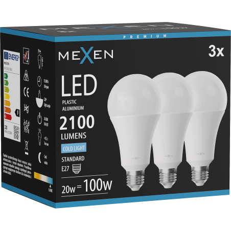 Mexen Nova 3x LED крушка E27, A70, 20W, Студена - 6500K, 2100 lm - L100-E27-2065-01x03
