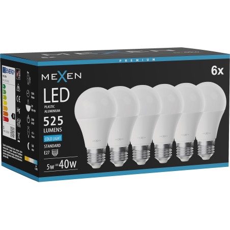 Mexen Nova 6x LED крушка E27, A60, 5W, Студена - 6500K, 525 lm - L100-E27-0565-01x06