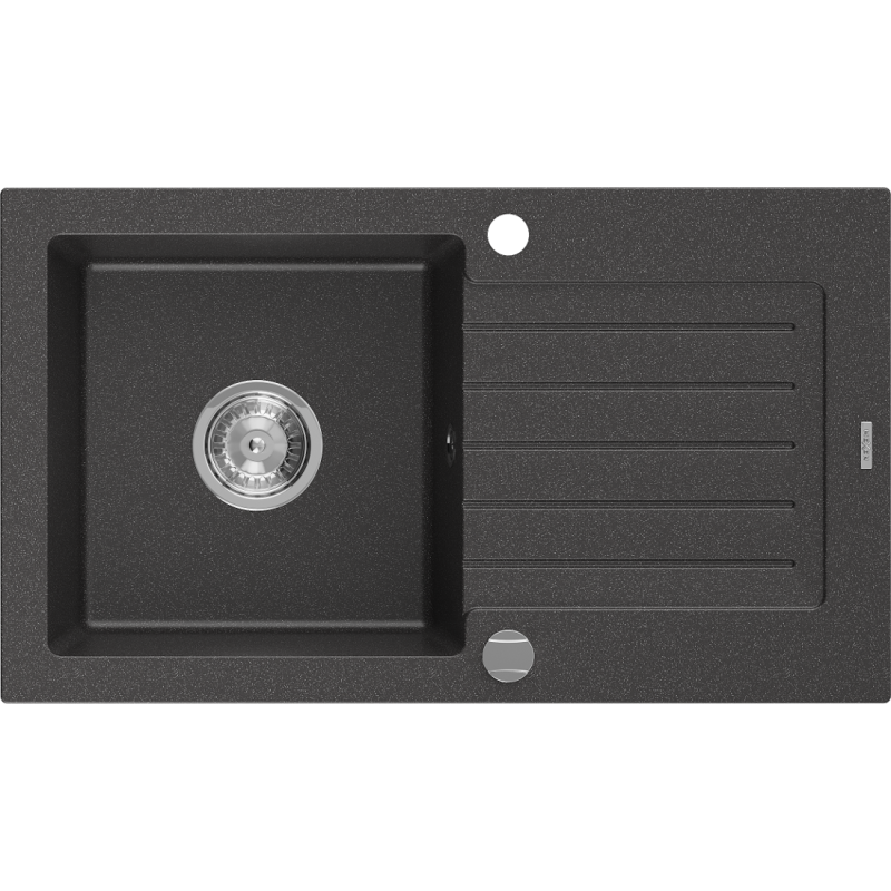 Mexen Pablo гранитна мивка с 1 отделение и сушилник 752 x 436 mm, черна с пръски, сифон хром - 6510751010-76