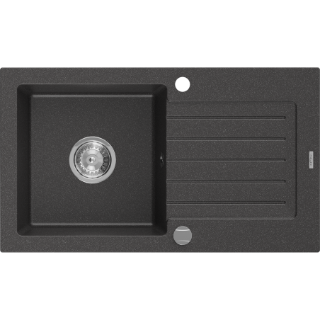 Mexen Pablo гранитна мивка с 1 отделение и сушилник 752 x 436 mm, черна с пръски, сифон хром - 6510751010-76