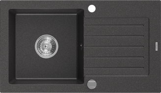 Mexen Pablo гранитна мивка с 1 отделение и сушилник 752 x 436 mm, черна с пръски, сифон хром - 6510751010-76