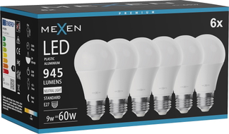 Mexen Nova 6x LED крушка E27, A60, 9W, Неутрална - 4000K, 945 lm - L100-E27-0940-01x06
