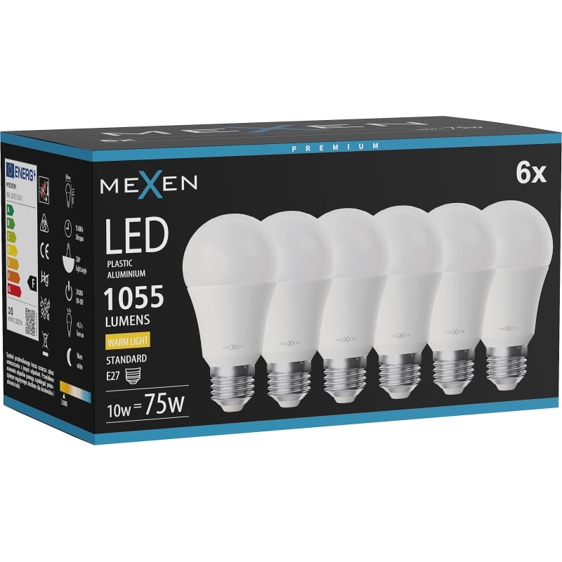 Mexen Nova 6x LED крушка E27, A60, 10W, Топла - 3000K, 1055 lm - L100-E27-1030-01x06