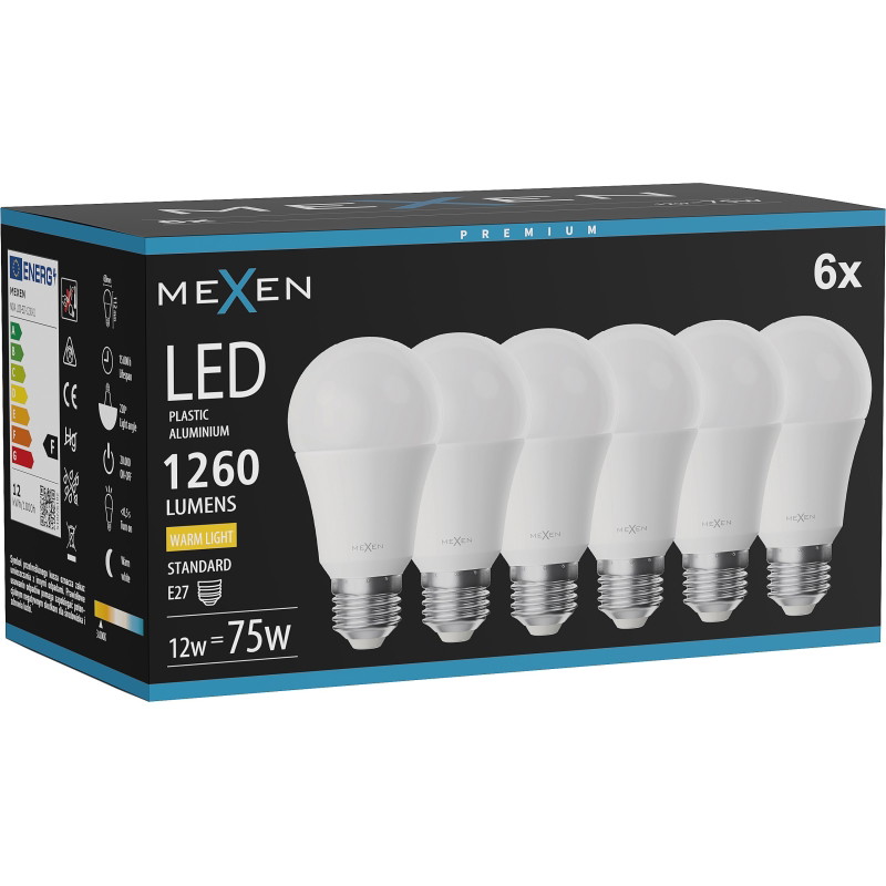 Mexen Nova 6x LED крушка E27, A60, 12W, Топла - 3000K, 1260 lm - L100-E27-1230-01x06