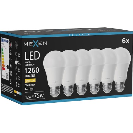Mexen Nova 6x LED крушка E27, A60, 12W, Топла - 3000K, 1260 lm - L100-E27-1230-01x06