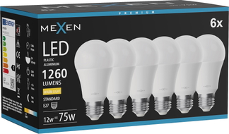 Mexen Nova 6x LED крушка E27, A60, 12W, Топла - 3000K, 1260 lm - L100-E27-1230-01x06
