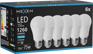 Mexen Nova 6x LED крушка E27, A60, 12W, Студена - 6500K, 1260 lm - L100-E27-1265-01x06