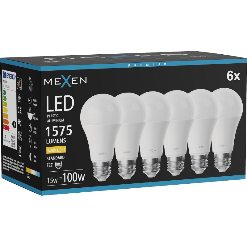 Mexen Nova 6x LED крушка E27, A60, 15W, Топла - 3000K, 1575 lm - L100-E27-1530-01x06