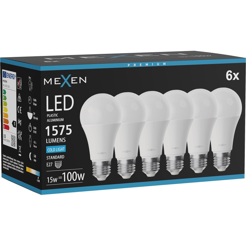 Mexen Nova 6x LED крушка E27, A60, 15W, Студена - 6500K, 1575 lm - L100-E27-1565-01x06