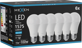 Mexen Nova 6x LED крушка E27, A60, 15W, Студена - 6500K, 1575 lm - L100-E27-1565-01x06
