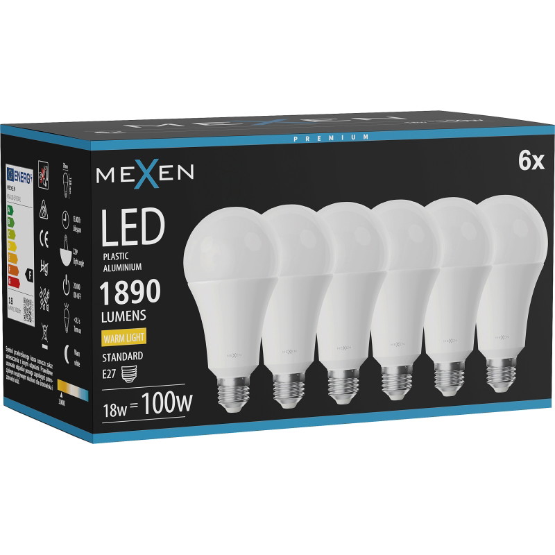 Mexen Nova 6x LED крушка E27, A70, 18W, Топла - 3000K, 1890 lm - L100-E27-1830-01x06
