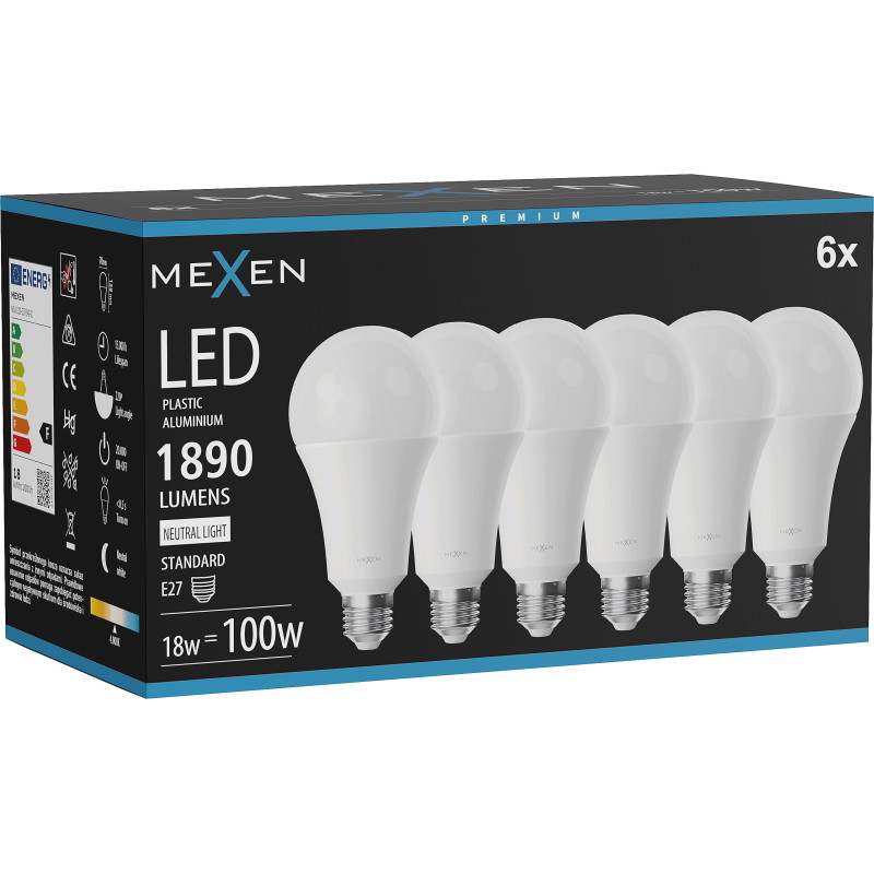 Mexen Nova 6x LED крушка E27, A70, 18W, Неутрална - 4000K, 1890 lm - L100-E27-1840-01x06