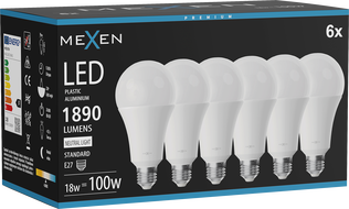 Mexen Nova 6x LED крушка E27, A70, 18W, Неутрална - 4000K, 1890 lm - L100-E27-1840-01x06