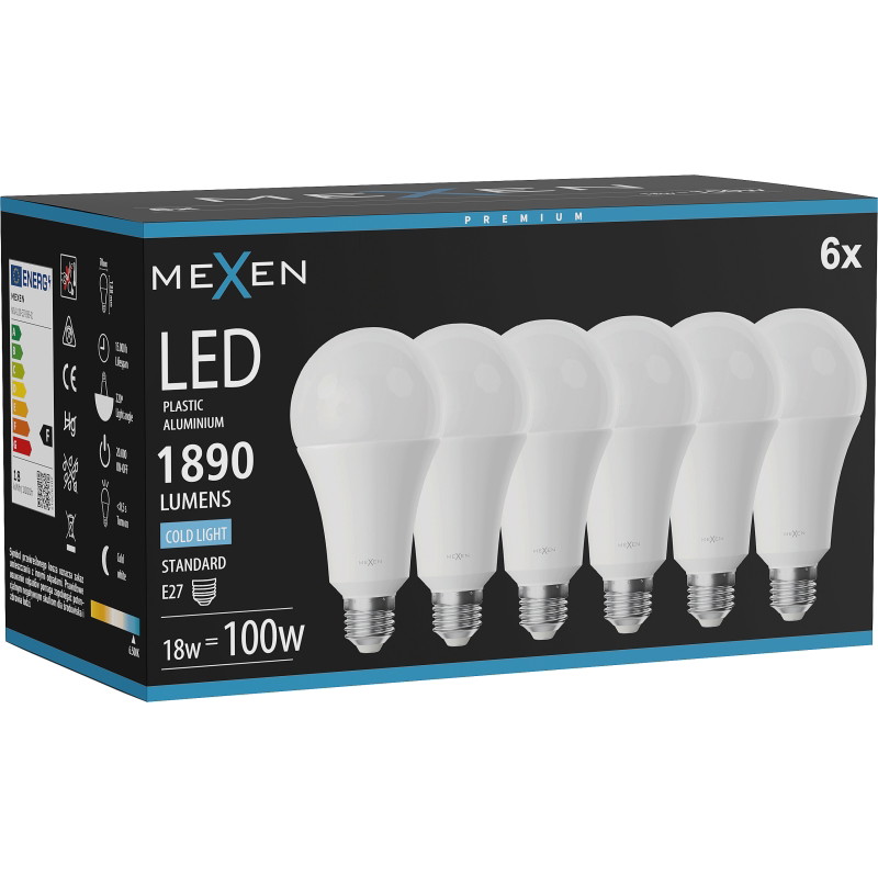 Mexen Nova 6x LED крушка E27, A70, 18W, Студена - 6500K, 1890 lm - L100-E27-1865-01x06