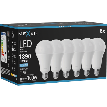 Mexen Nova 6x LED крушка E27, A70, 18W, Студена - 6500K, 1890 lm - L100-E27-1865-01x06