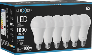 Mexen Nova 6x LED крушка E27, A70, 18W, Студена - 6500K, 1890 lm - L100-E27-1865-01x06