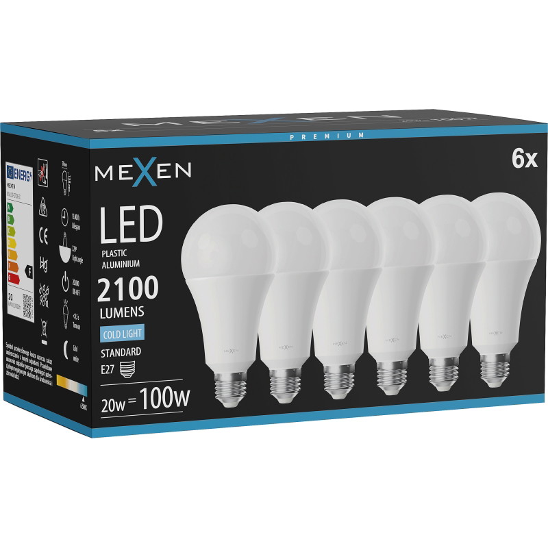 Mexen Nova 6x LED крушка E27, A70, 20W, Студена - 6500K, 2100 lm - L100-E27-2065-01x06
