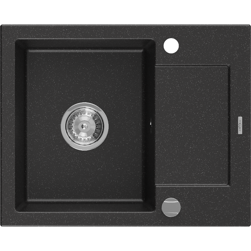 Mexen Enzo гранитна мивка с 1 корито и отцедник 576 x 465 мм, черно/сребрист