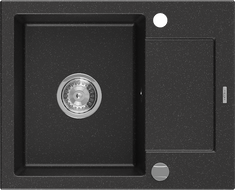 Mexen Enzo гранитна мивка с 1 корито и отцедник 576 x 465 мм, черно/сребрист