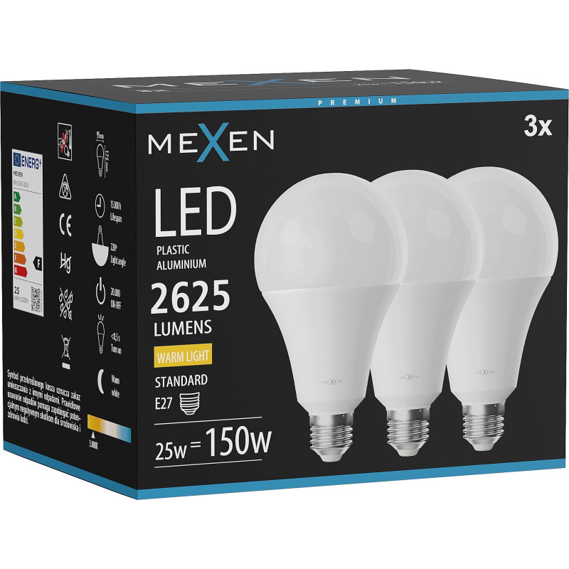 Mexen Nova 3x LED Крушка E27, A95, 25W, Топла - 3000K, 2625 lm - L100-E27-2530-01x03