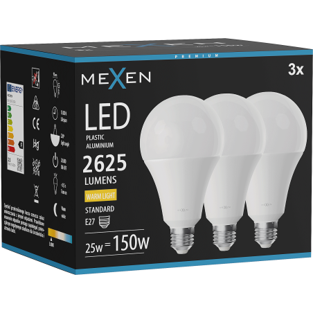 Mexen Nova 3x LED Крушка E27, A95, 25W, Топла - 3000K, 2625 lm - L100-E27-2530-01x03