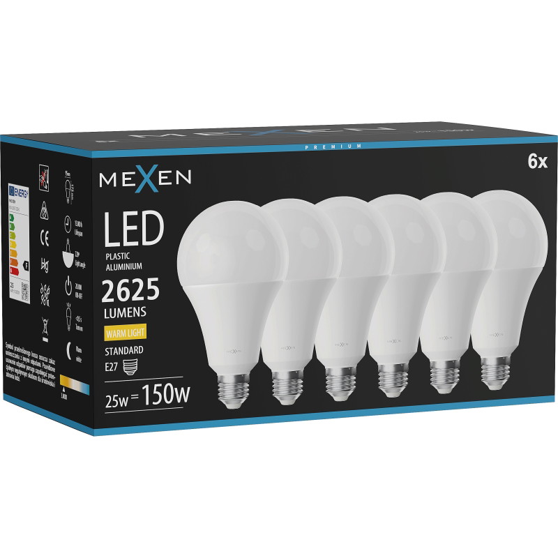 Mexen Nova 6x LED крушка E27, A95, 25W, Топла - 3000K, 2625 lm - L100-E27-2530-01x06
