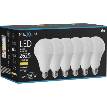 Mexen Nova 6x LED крушка E27, A95, 25W, Топла - 3000K, 2625 lm - L100-E27-2530-01x06