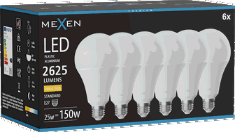 Mexen Nova 6x LED крушка E27, A95, 25W, Топла - 3000K, 2625 lm - L100-E27-2530-01x06