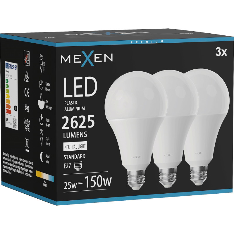 Mexen Nova 3x LED крушка E27, A95, 25W, неутрална - 4000K, 2625 lm - L100-E27-2540-01x03