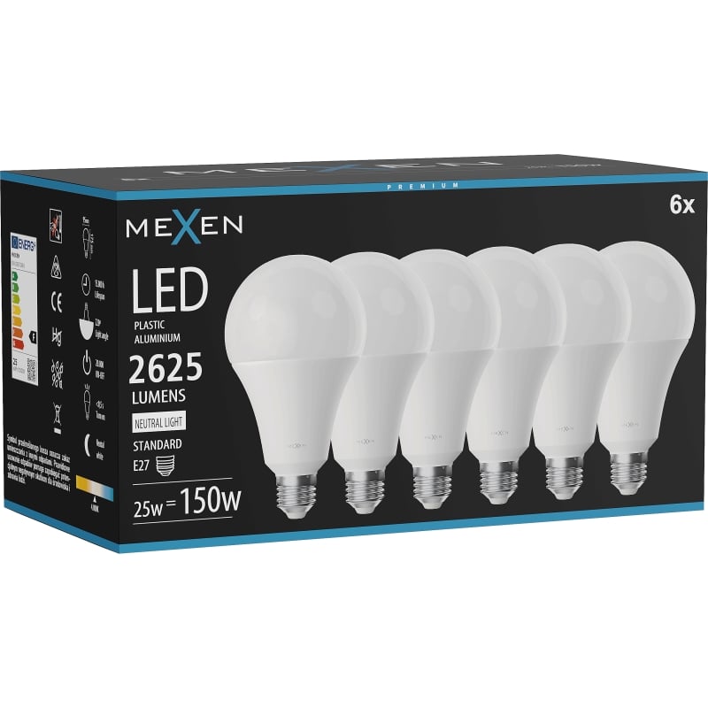 Mexen Nova 6x LED крушка E27, A95, 25W, неутрална - 4000K, 2625 lm - L100-E27-2540-01x06