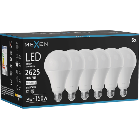 Mexen Nova 6x LED крушка E27, A95, 25W, неутрална - 4000K, 2625 lm - L100-E27-2540-01x06