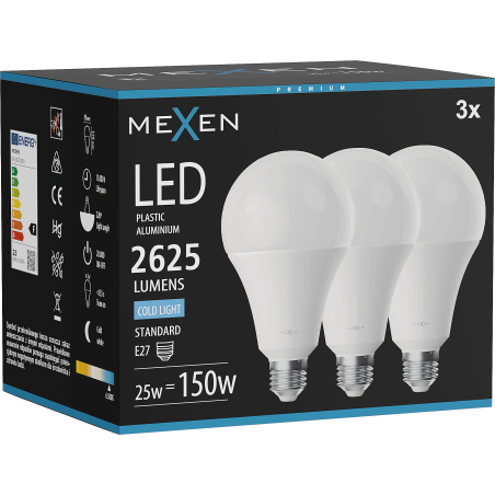 Mexen Nova 3x LED крушка E27, A95, 25W, Студен - 6500K, 2625 lm - L100-E27-2565-01x03