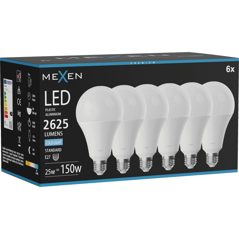 Mexen Nova 6x LED крушка E27, A95, 25W, Студена - 6500K, 2625 lm - L100-E27-2565-01x06