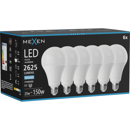 Mexen Nova 6x LED крушка E27, A95, 25W, Студена - 6500K, 2625 lm - L100-E27-2565-01x06