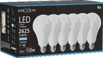 Mexen Nova 6x LED крушка E27, A95, 25W, Студена - 6500K, 2625 lm - L100-E27-2565-01x06