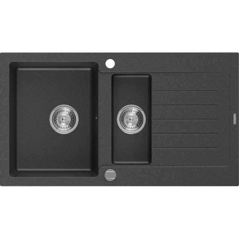 Mexen Matias гранитна мивка с 1,5 камери и сушилник 900 x 505 мм, черна на петна,