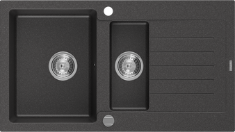 Mexen Matias гранитна мивка с 1,5 камери и сушилник 900 x 505 мм, черна на петна,
