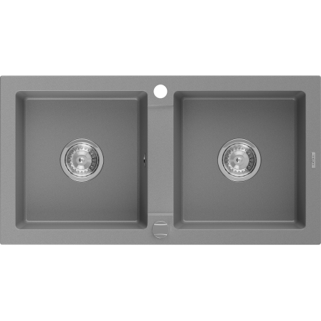 Mexen Mario гранитна мивка с 2 отделения 820 x 436 мм, сива, хромиран сифон