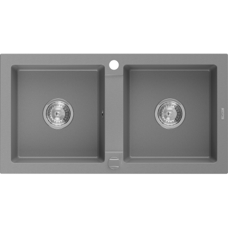 Миксен Марио гранитна мивка с 2 камери 820 x 436 mm, сива, сифон хром - 6504822000-71