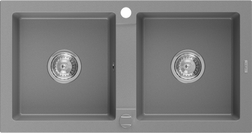 Mexen Mario гранитна мивка с 2 отделения 820 x 436 мм, сива, хромиран сифон