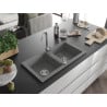 Миксен Марио гранитна мивка с 2 камери 820 x 436 mm, сива, сифон хром - 6504822000-71