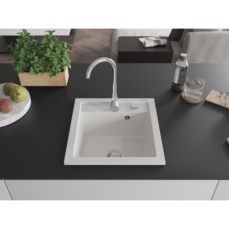 Mexen Vito гранитна мивка с 1 камера 520 x 490 mm, бяла, хромиран сифон - 6503521000-20