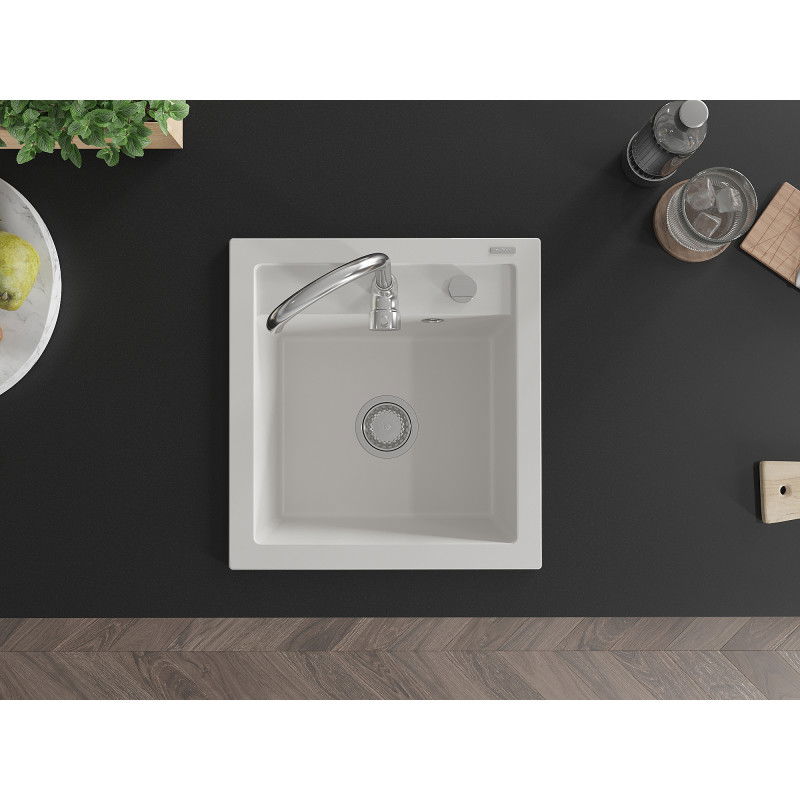 Mexen Vito кухненска мивка гранитна с 1 отделение 520 x 490 mm, бяла, сифон хром - 6503521000-20